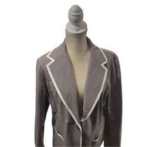 Liz Claiborne Women Brown & White Seer Sucker 1-Button Blazer Sz 16 Career